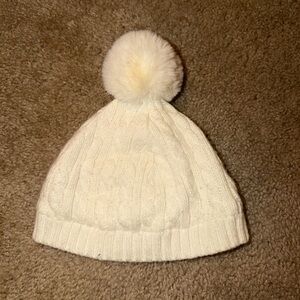Janie and Jack Cream Knit Hat with Pom-Pom